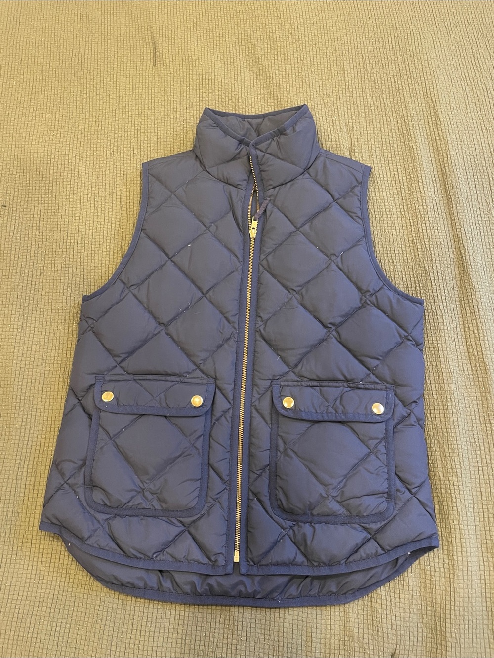 J. Crew Navy Quilted Puffer Vest with Gold Hardware